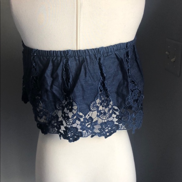NWOT  Miguelina Chambray strapless lace Crop top - Picture 5 of 6